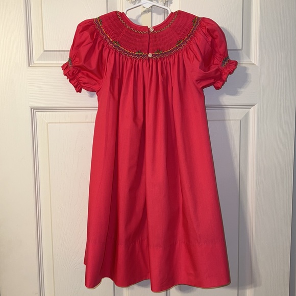 Rosalina girls size 4T smock SANTA Christmas pink dress w/smock puffy sleeves - Picture 4 of 5